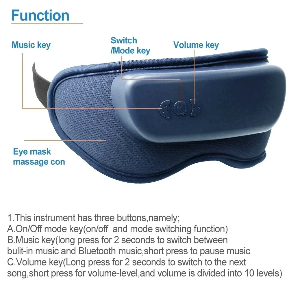 ถุงลมนิรภัยอัจฉริยะเครื่องนวดตาดวงดนตรีบลูทูธช่วยลดความเมื่อยล้าใช้ความร้อนกับดวงตาปรับปรุงเครื่องมือดูแลการนอนหลับ