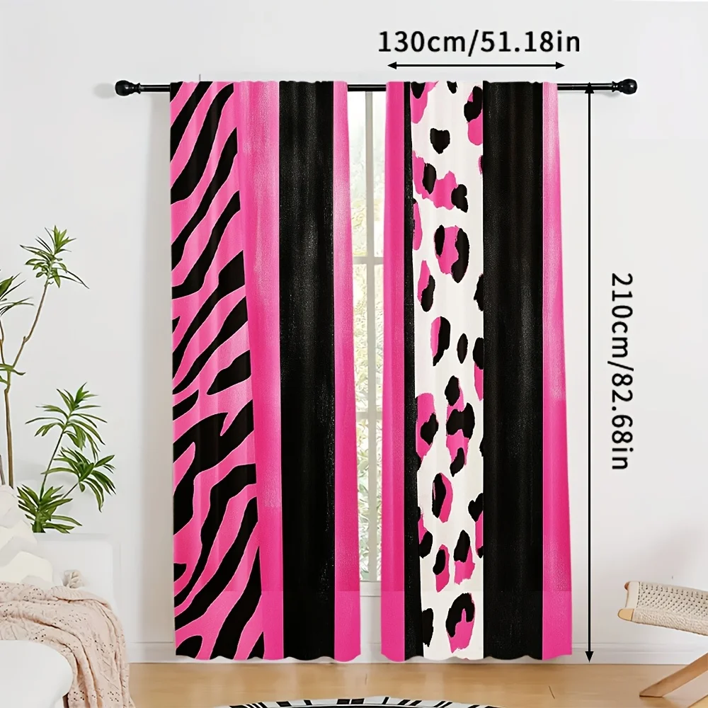 2pcs Zebra Leopard Curtains Pink Animal Print Blackout Drape Living Room Bedroom Window Treatment Home Decor