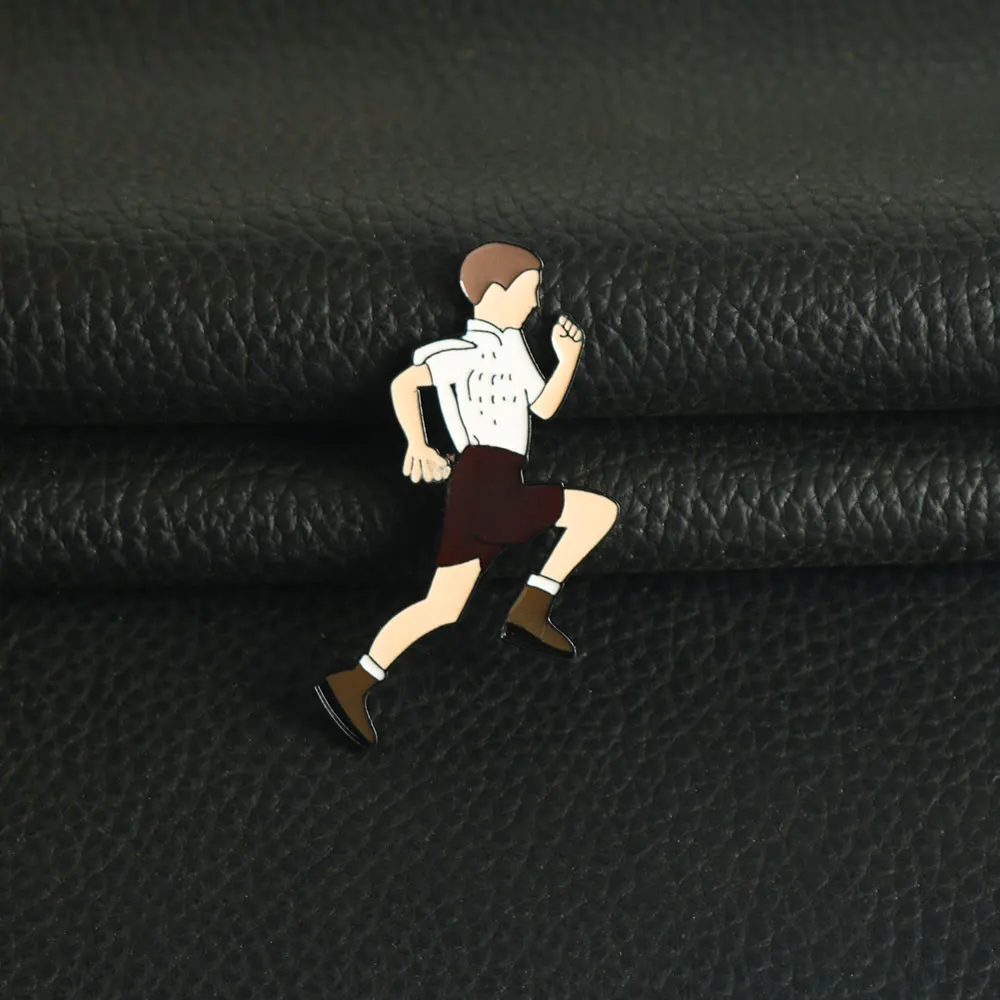 ภาพยนตร์คลาสสิกรูปเคลือบ Pins เข็มกลัดแรงบันดาลใจ Active Living Running Man Forrest Gump Badge คอสเพลย์ Props Lapel Pin Jew