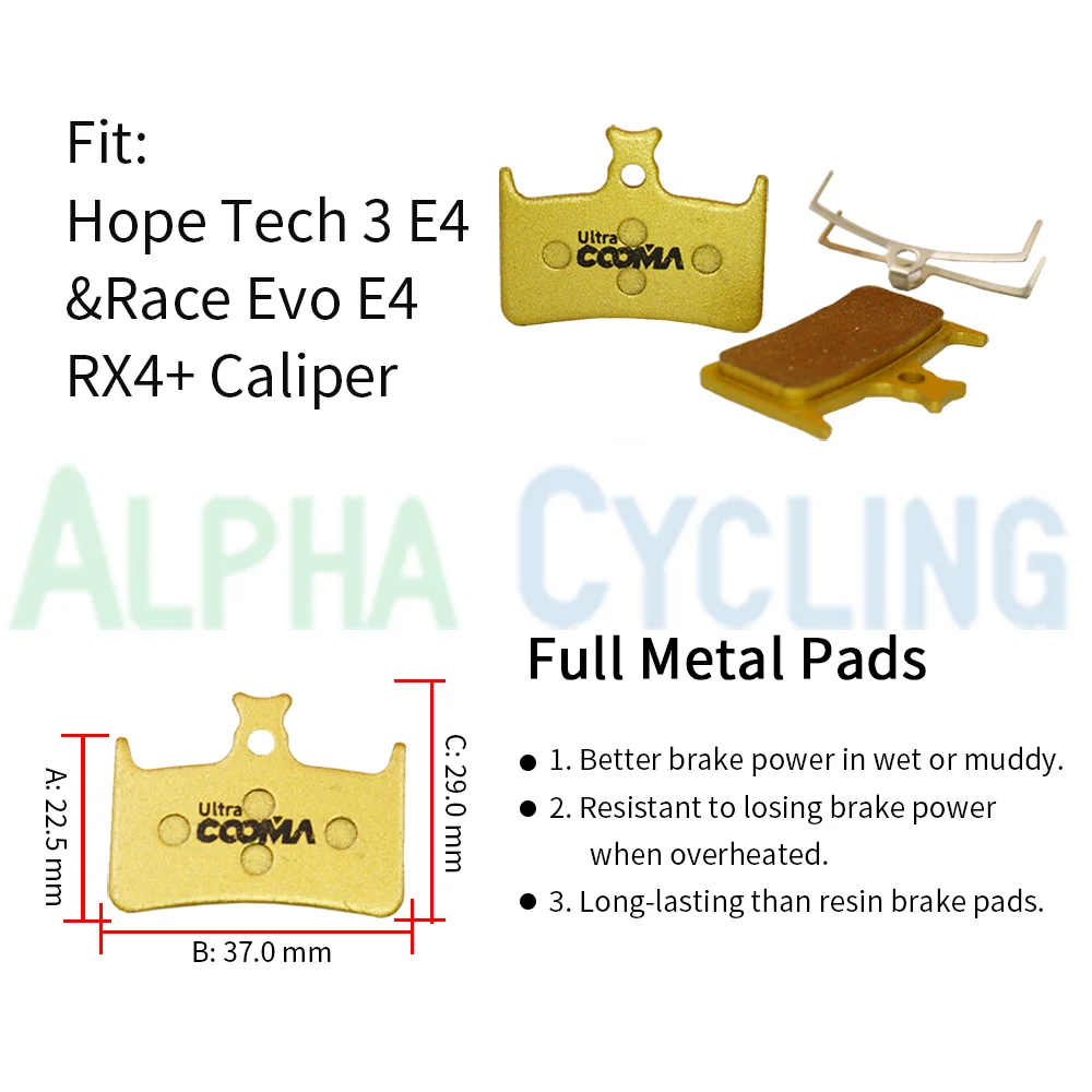 Fahrrad-Scheibenbremsbeläge für Hope Tech Evo E4 RX4+ hydraulischer Bremssattel. 4 Paar, goldfarbenes Vollmetall – Detail 1