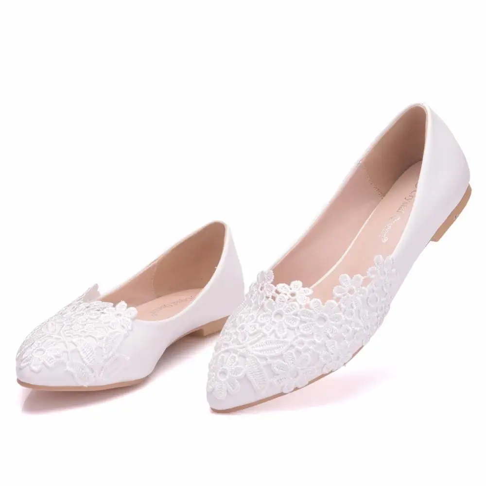 Comemore 2023 Summer Ballet Flats White Lace Bride Wedding Shoes Flat Low Heel Casual Without Heels Women Dress Pumps Sweet 34