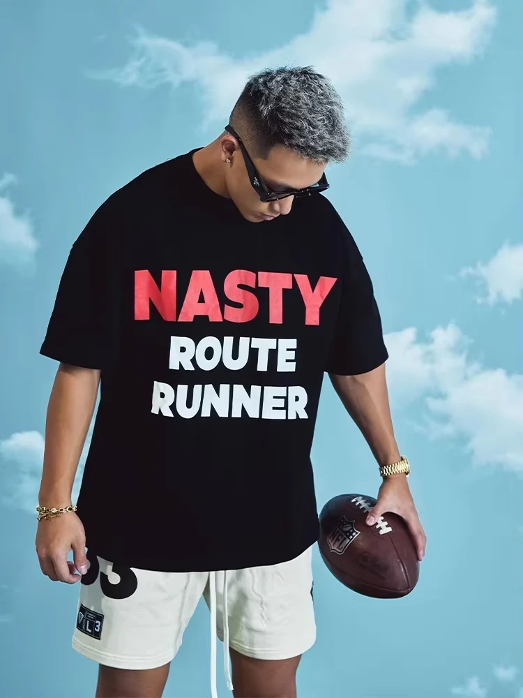 

Summer New Men's Football Short-sleeved T-shirt Original American Street Style Loose Printing Fashion Retro T-shirt Large Size