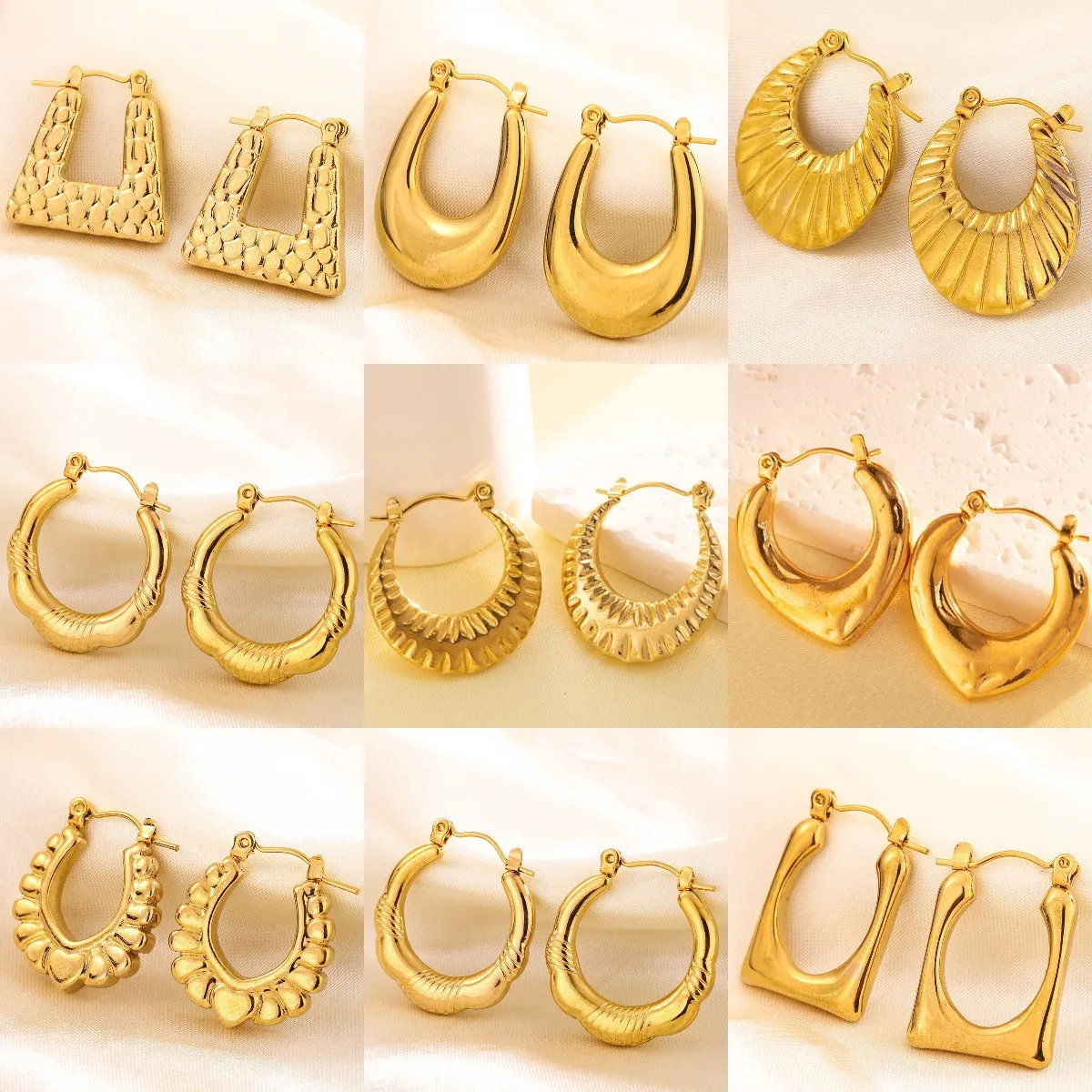 Vintage Stainless Steel Chunky Round Earrings For Women 2024 New Trending Gold Color Geometric Ear Hoops Earrings Jewelry Gift