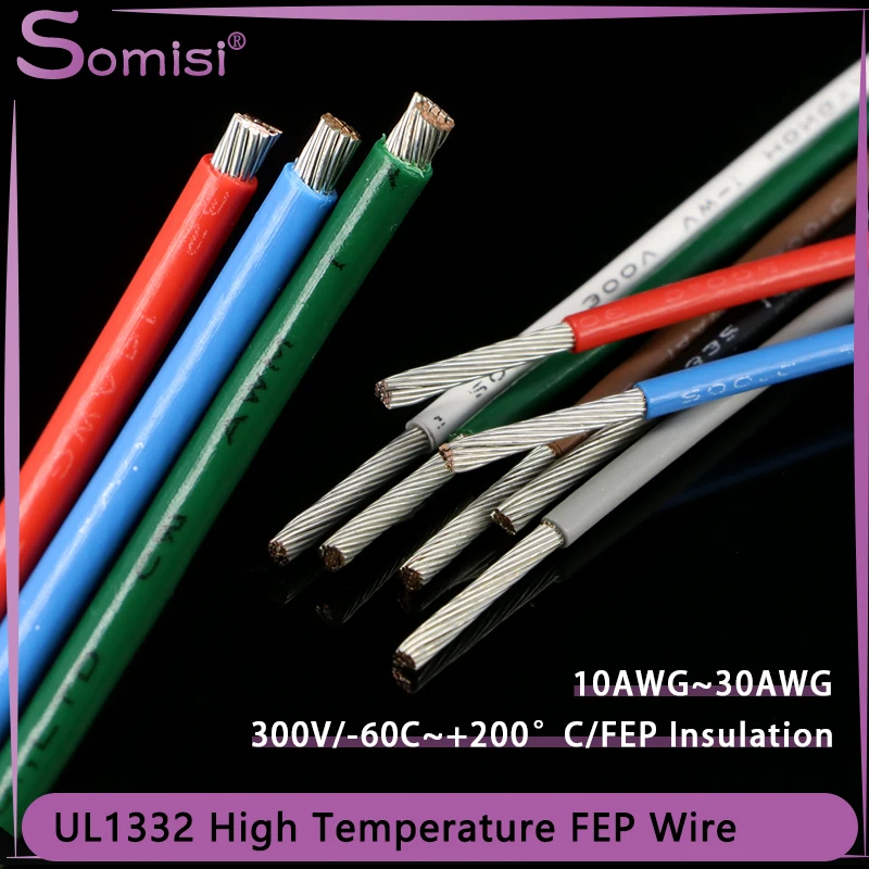 

1M UL1332 High Temperature FEP Wire 30 28 26 24 22 20 18 16 14 13 12 11 10AWG Insulation Oil Resistance Electric Copper Cables