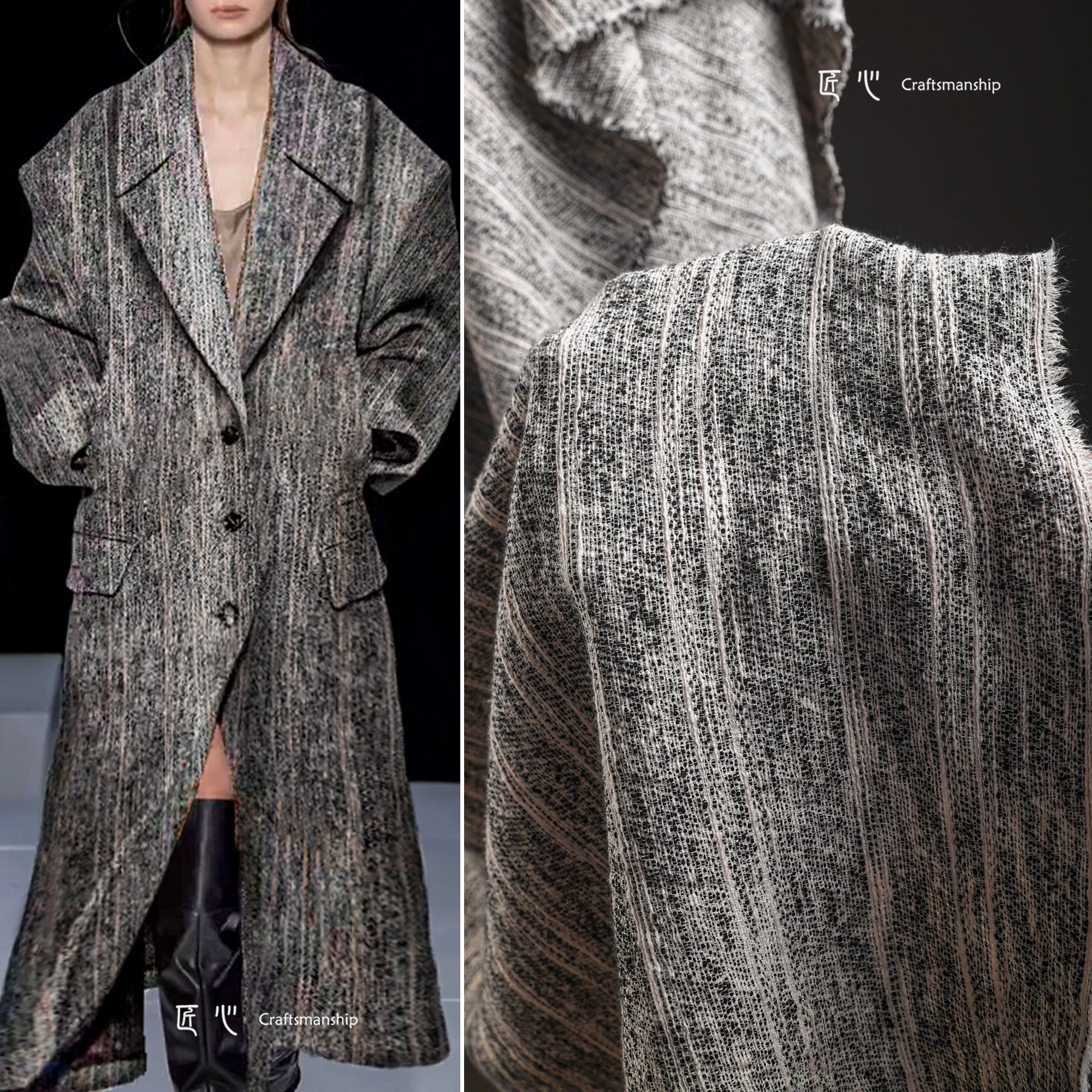 

Black and Gray Mottled Texture Dyed Cotton and Linen Haute Couture Suit Thin Woolen Jacket Skirt Clothing Designer Fabric