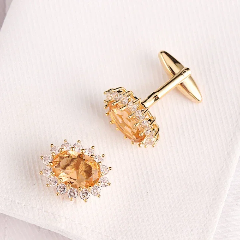 Men\'s Luxury Rhinestone Crystal Cufflinks French Shirt Cuff Links Men Business Banquet Cocktail Party Wedding Anniversary Gifts