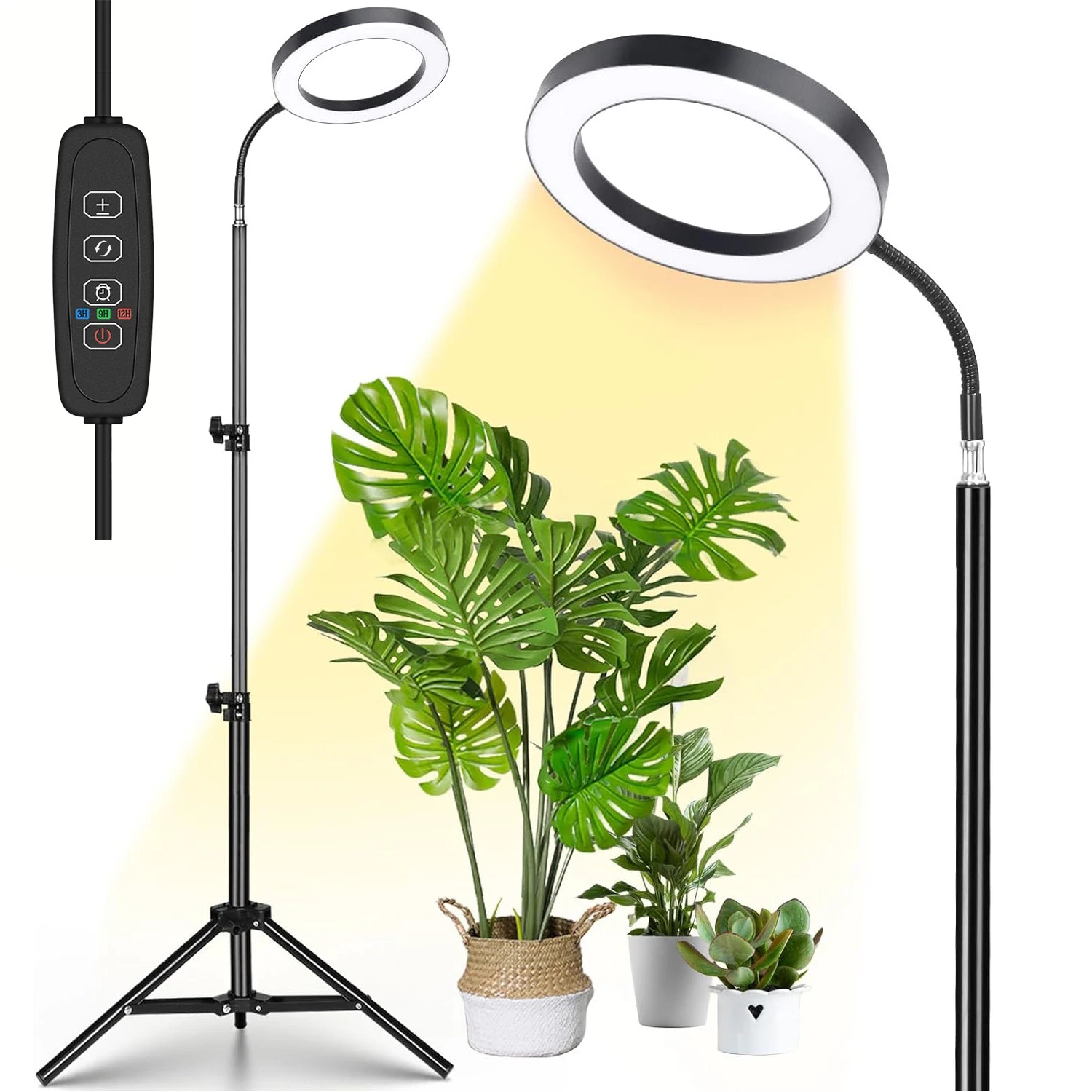 

Museluce Grow Lights for Indoor Plants, 72 LEDs Full Spectrum Grow Lamp,Auto 3/9/12H Timer, 38-125cm Height Adjustable