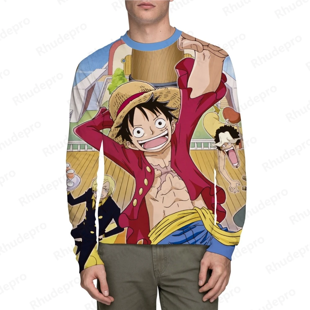 Camiseta divertida de una pieza para hombre, camisa de manga larga con estampado 3d de Anime japonés Harajuku, Luffy, ropa de otoño