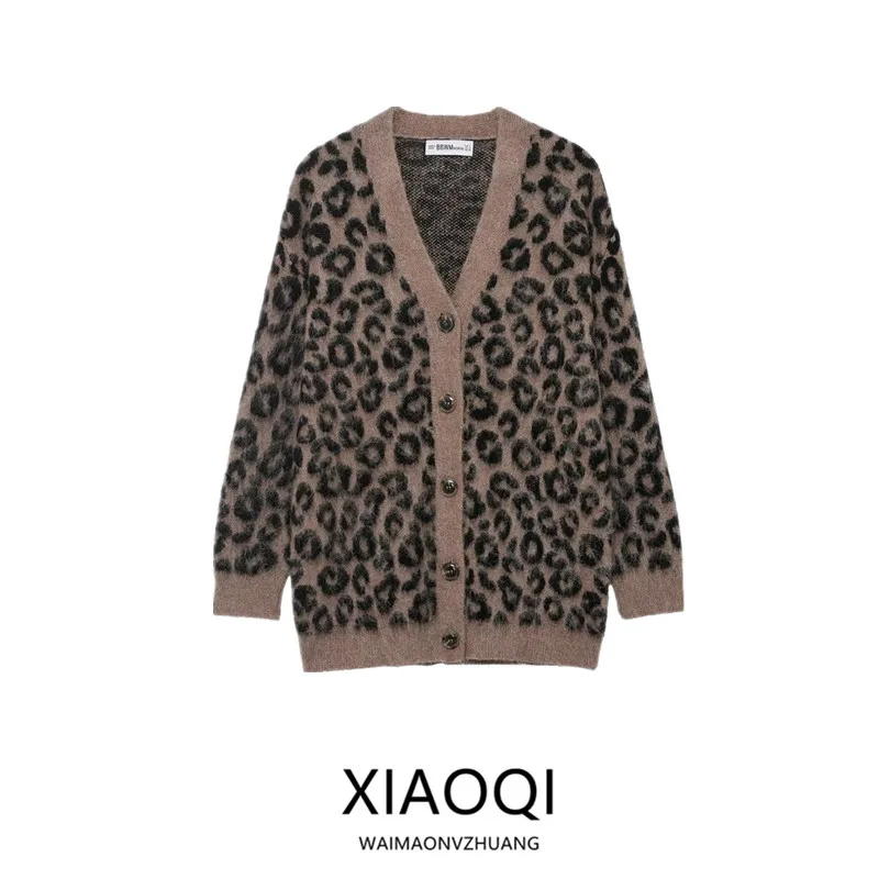 Maglione lavorato a maglia sciolto con motivo animale V-Ne Nuova collezione invernale Cappotto da donna Faion Commute Sle Long Sve con bottoni