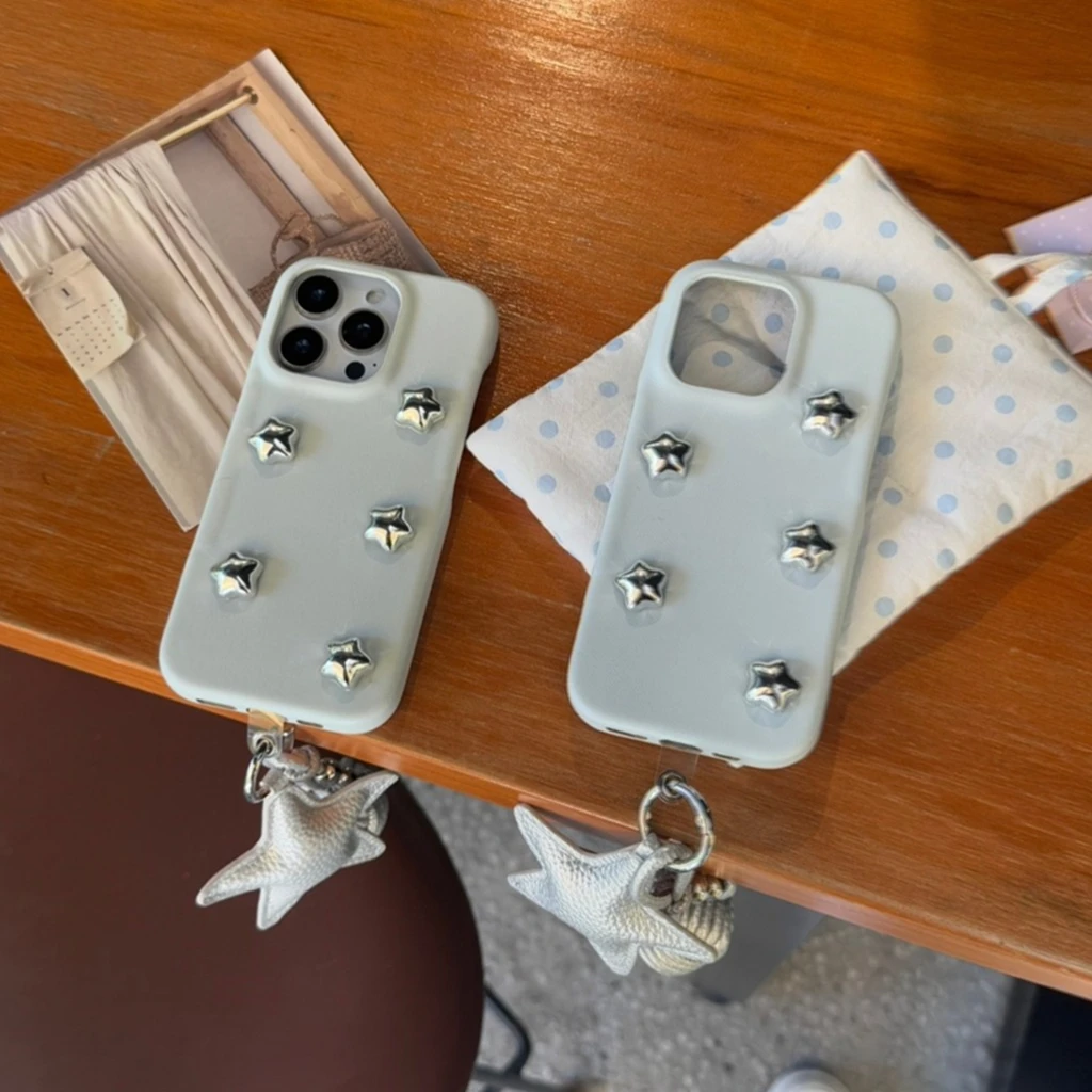

Advanced Stereoscopic Silver Stars Balls Pendant Shockproof Protective Phone Cover Case for iPhone 16 15 14 13 12 Pro Max