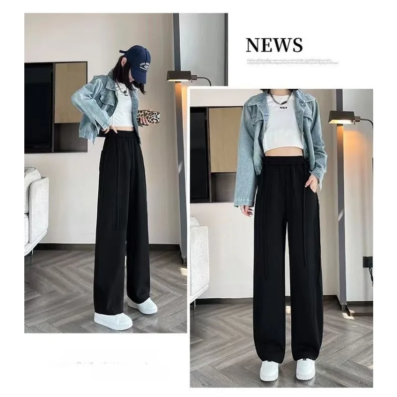 Pantaloni a gamba larga con coulisse delle nuove donne Primavera e autunno Pantaloni a banana dritti drappeggiati Pantaloni sportivi casual femminili alla moda