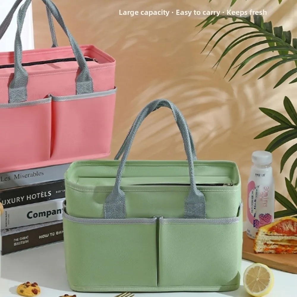 

Large Capacity Insulated Lunch Bag Waterproof Multi-Pocket Thermal Bag Handheld Design Thickened Oxford Cloth Picnic Bag