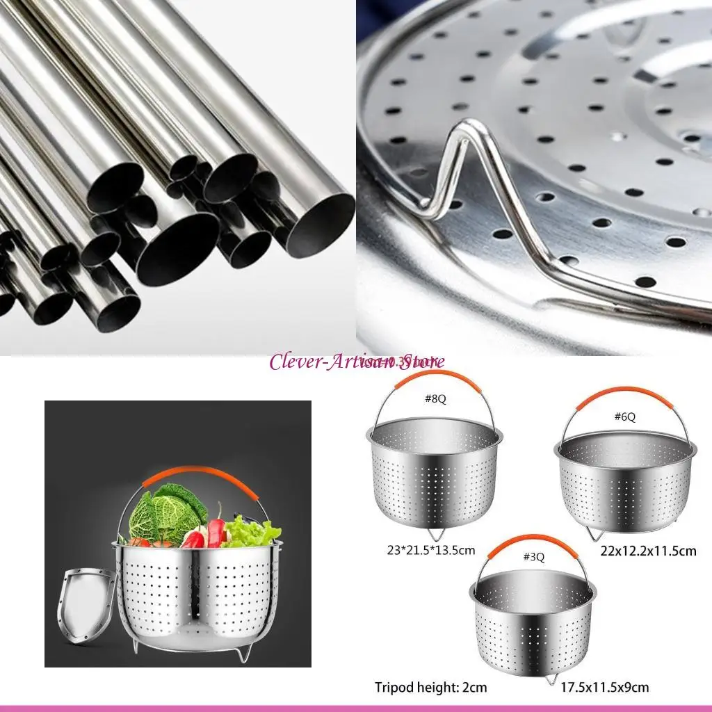 

E06B Kitchen Stainless Steel Steamer Basket with Silicone Covered Handle for 3/6/8 Quart Pressure Cooker Insert Accessories