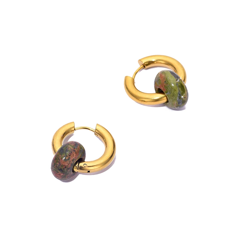 Klassische Mode Naturstein Runde Perle Creolen Frau Türkisen 3,0mm Dicke Edelstahl Ohr Schnalle Ohrringe Schmuck – Detail 27