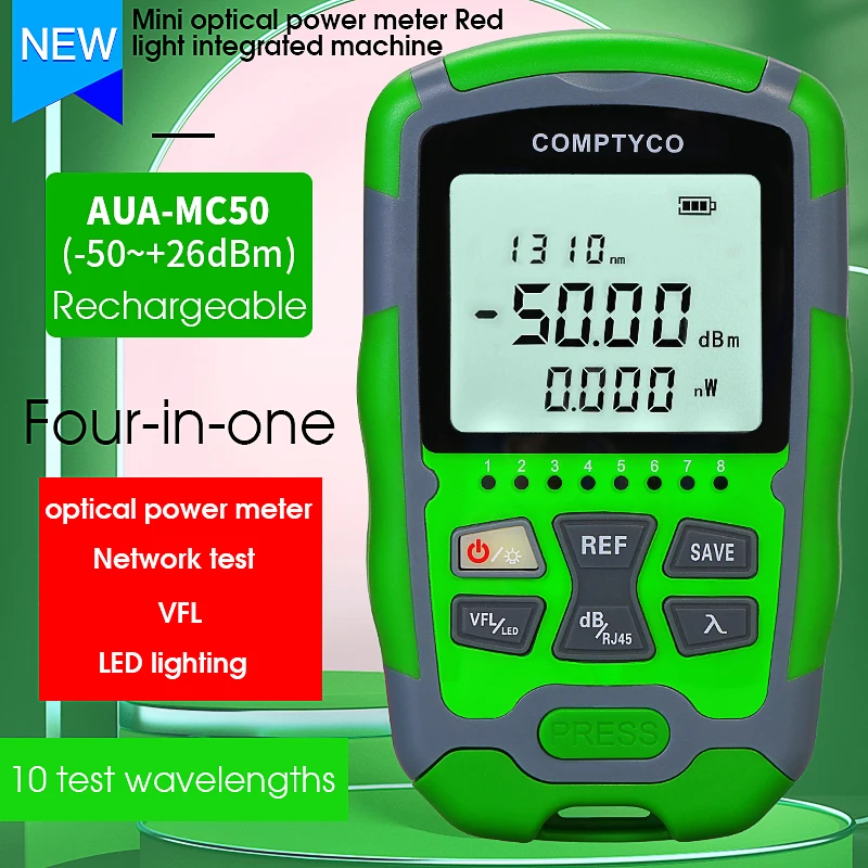 AUA-MC50 Rechargeable Optical Power Meter Visual Fault Locator(1-50MW VFL) Multi-functional Optical Fiber Cable Tester FTTH Tool