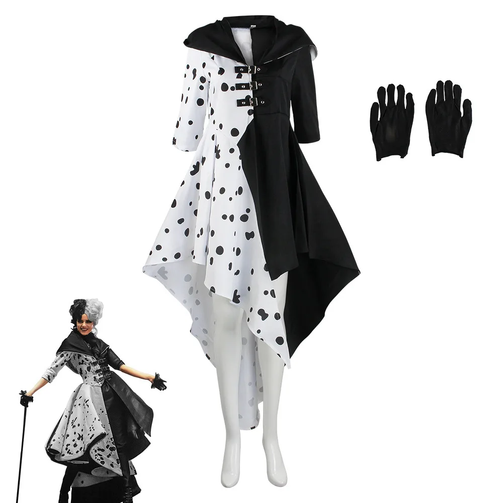 

Bla White Dalmatian Cosplay Dr loween Performance Costume Women's Traditional Ethnic Stage Clothing