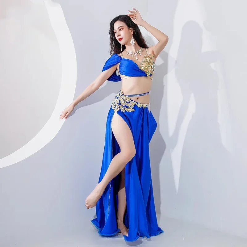 Conjunto de traje de danza del vientre egipcia para mujer, traje de danza Oriental de actuación Popsong, trajes de competición de grupo con mangas