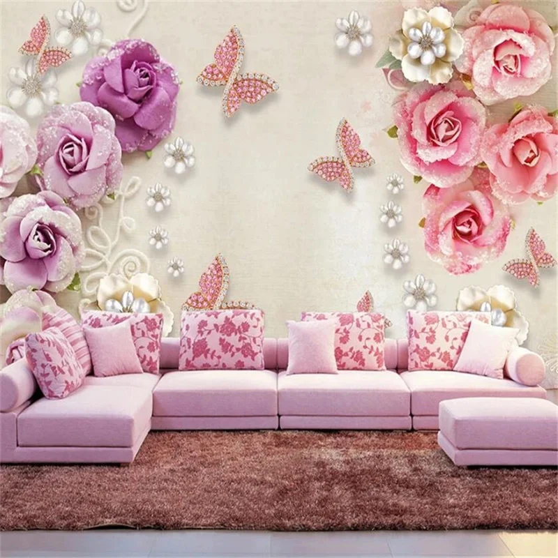 Custom large wallpaper 3d retro mural European style jewelry butterfly love flower stereo TV background wall decoration painting