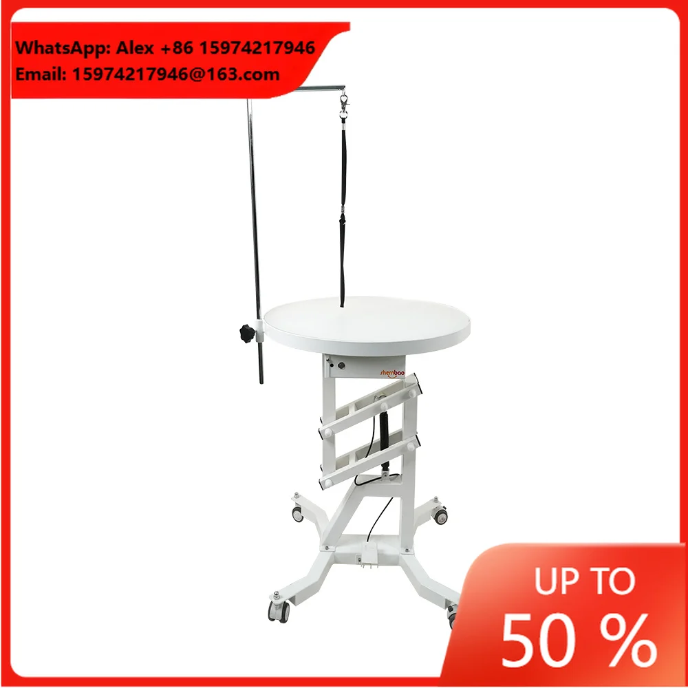 Shernbao FT-831 Professional Iron Stainless Steel Eco-Friendly Air-lift Circular Dog Grooming Table Dual-color LED Lights