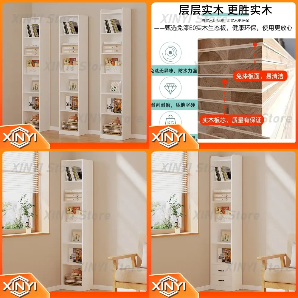 Narrow Slit Solid Wood Bookshelf for Children Floor Standing Small Bookcase Long Storage Cabinet Household Crevice Organizer