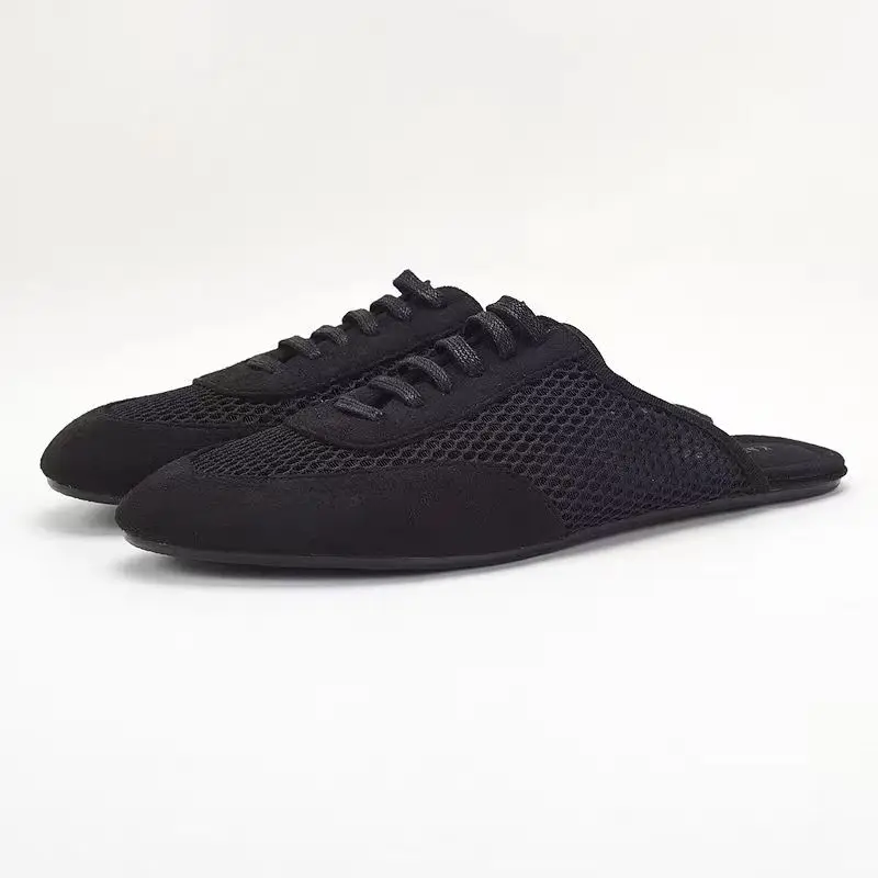 

2024, весна-лето, новые полые тапочки Baotou с круглой головкой, сетчатая удобная, дышащая и модная женская обувь с плоской подошвой