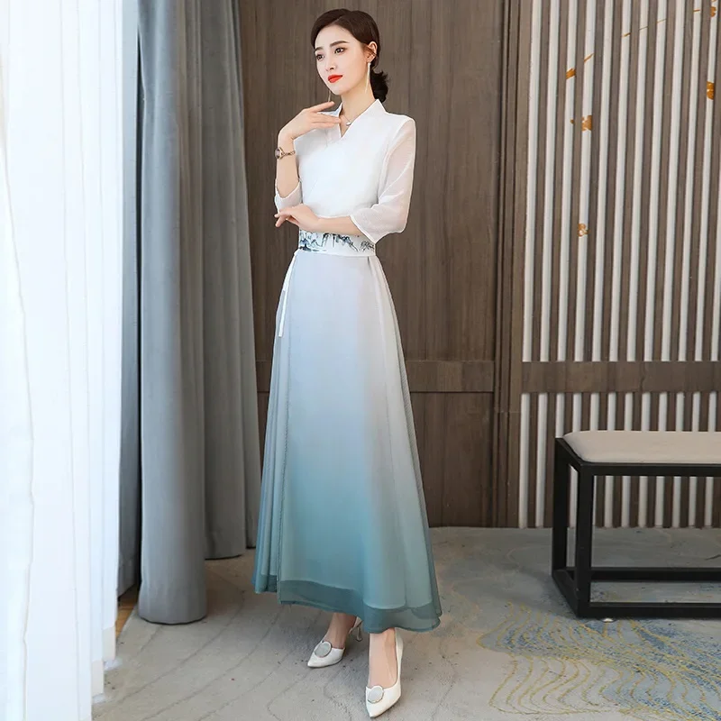 

Ao Dai dress 2020 Summer New vietnam Women Elegant Cheongsam Folk Chinese Qipao Traditional 10515