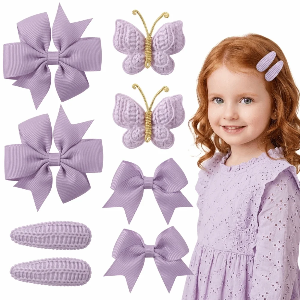 1 Set Yarn Bow Hair Clips Snap Closure Glitter Accent Hair Clips Set Butterfly Design Cute Style Hair Clips Set