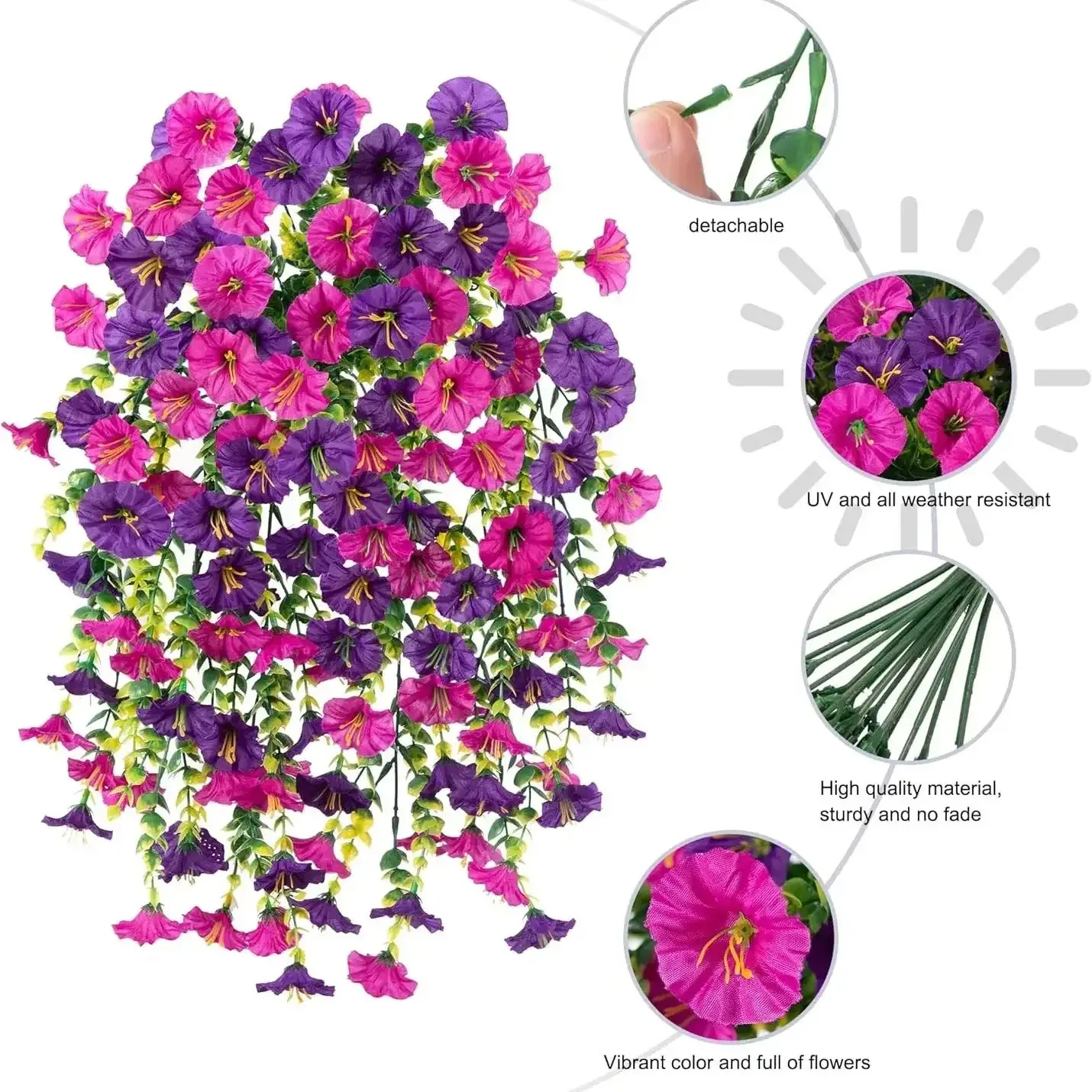 Artificial Hanging Flowers Plants Faux Silk Purple Morning Glory Long Vines UV Resistant Realistic for Garden Balcony Decor gallery 1