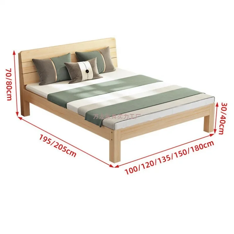 Bold and thickened solid wood bed Simple modern double  E****my single  Home master bedroom Rental house Solid wood bed