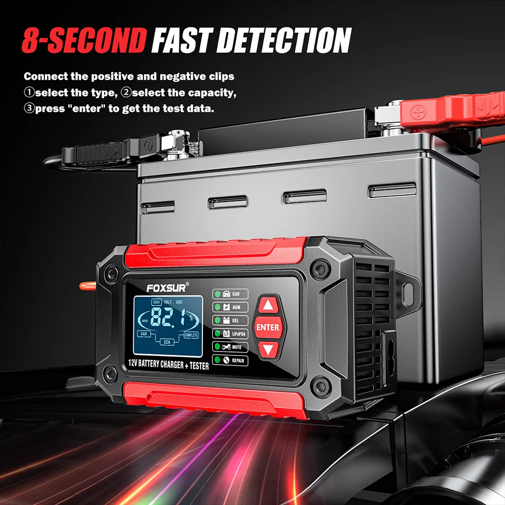 كاشف شحن 2 في 1 الكل في واحد 12 فولت شاحن بطارية ليثيوم حديد الرصاص الحمضية للسيارة