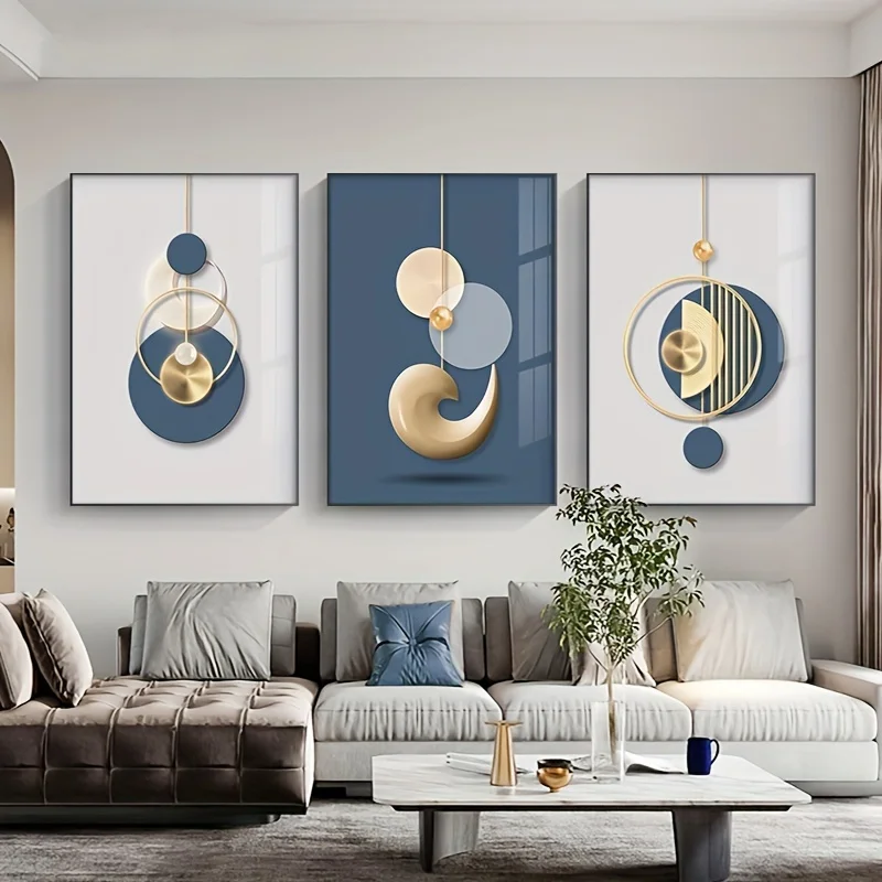 Modern mural gold blue abstract graphic poster luxury style creative home living room decoration still life