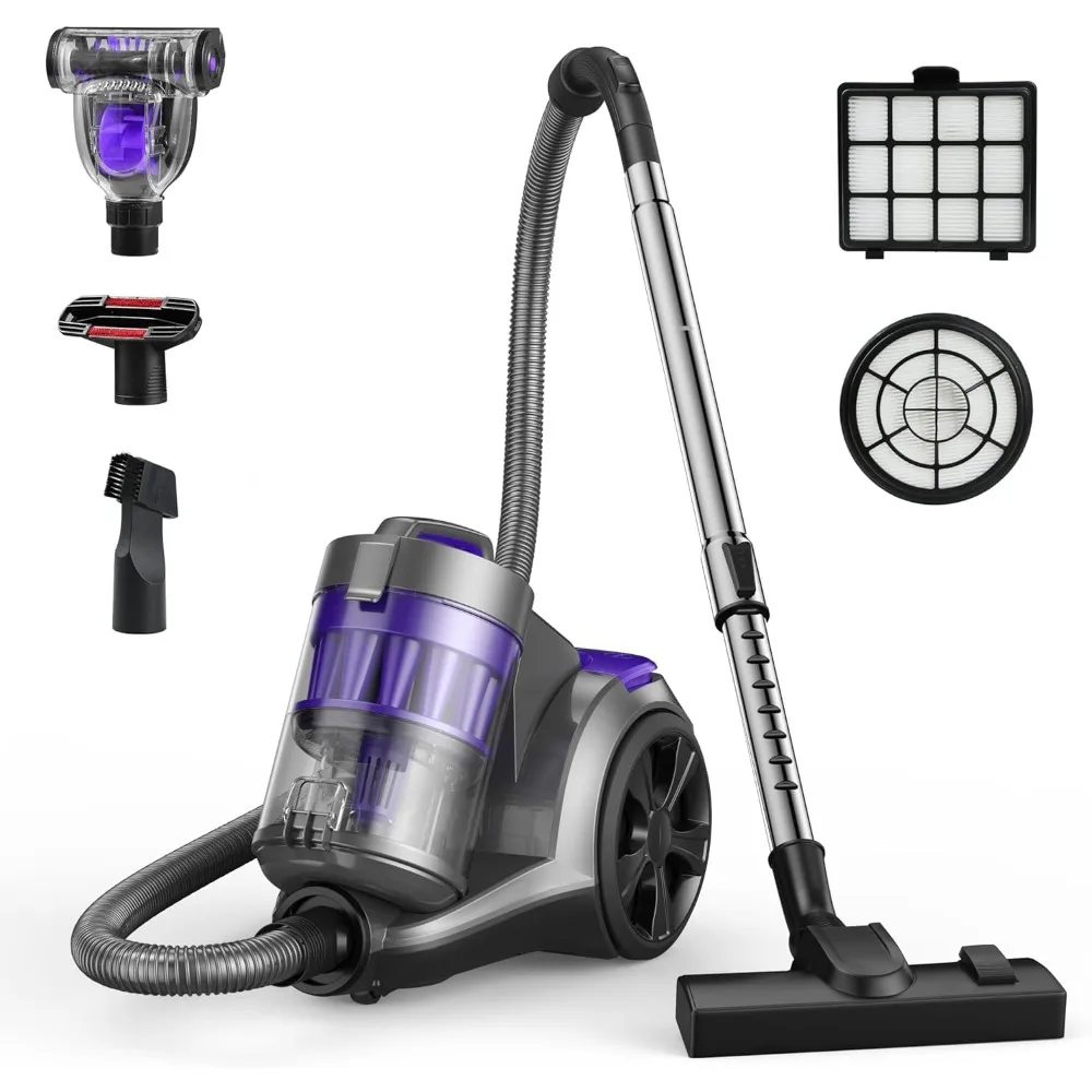 

Canister Vacuum Cleaner, 1400W Bagless Vacuum Cleaner, Multi-Cyclonic Filtration, 2 Anti-Allergen HEPA Filters, 3.5QT Dust Cup