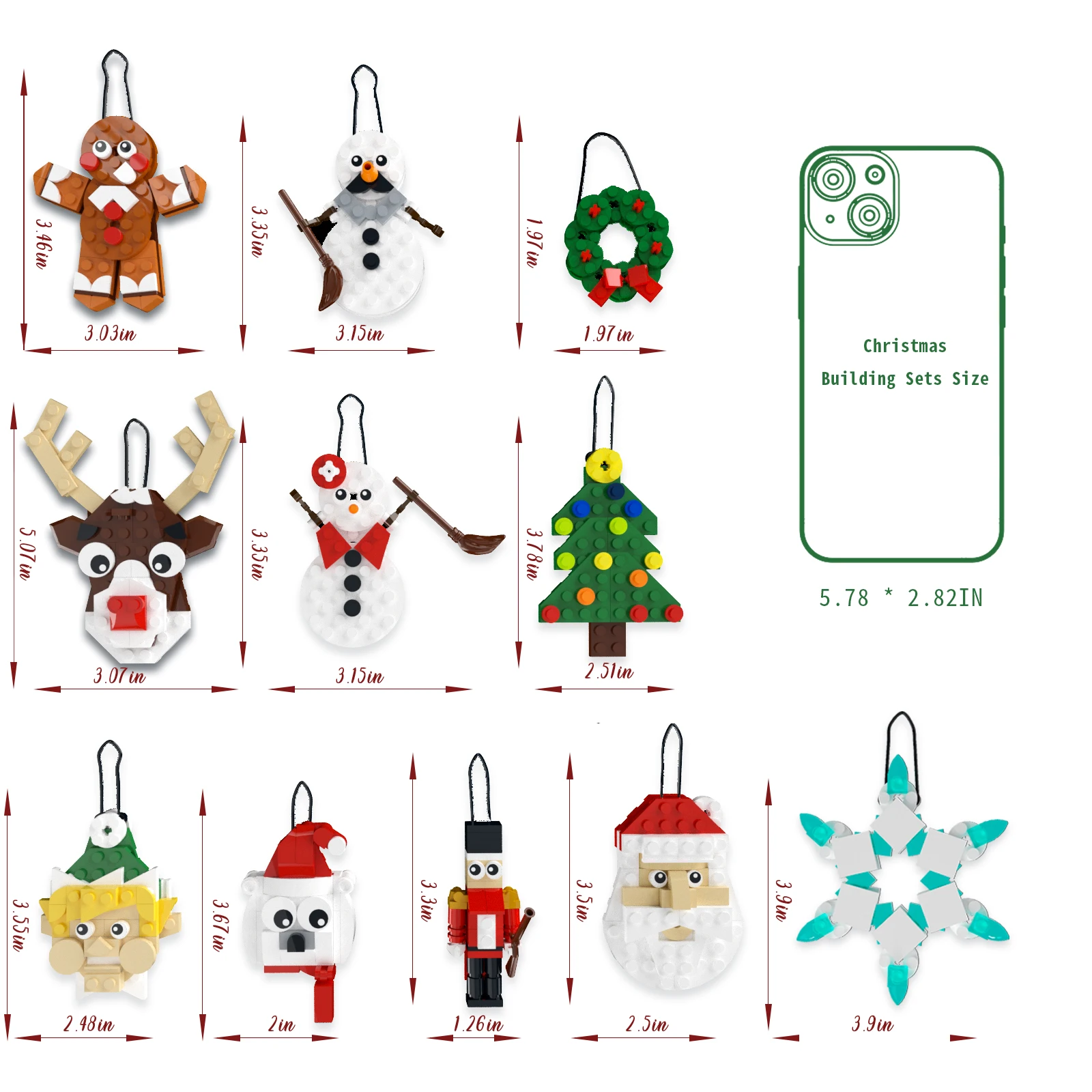 11-in-1 Christmas Tree Ornament Building Sets Wreath Santa Snowman Christmas Home Decor Toys Gift for Girls Boys or Kids