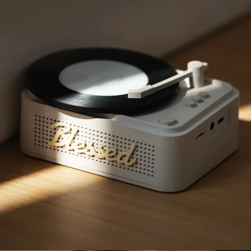 Retro Bluetooth Turntable Speaker Wireless Portable Music Player with Hi-Fi Sound, Creative Card-Insertion Record Player Desktop