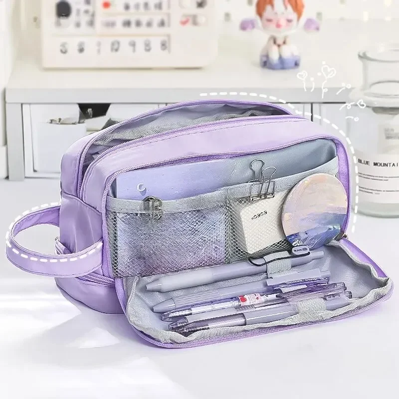 

Pencil Bag for School Students with Large Capacity Multi-functional Pen Case Macaron Color Matching Cute Pencil Case Dropship