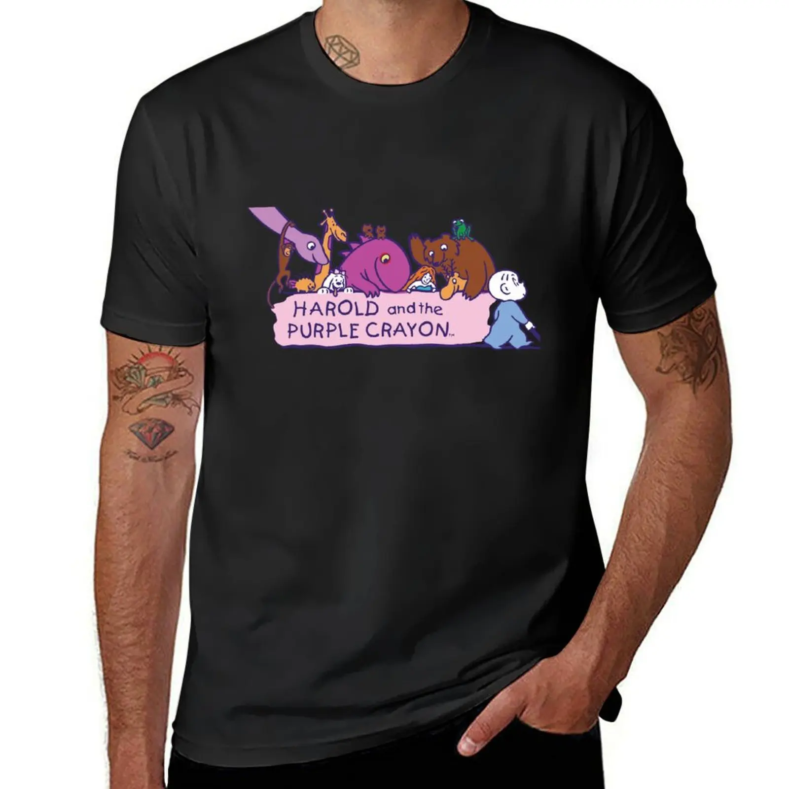 Harold and the Purple Crayon Animals T-Shirt blacks quick-drying kawaii clothes mens graphic t-shirts