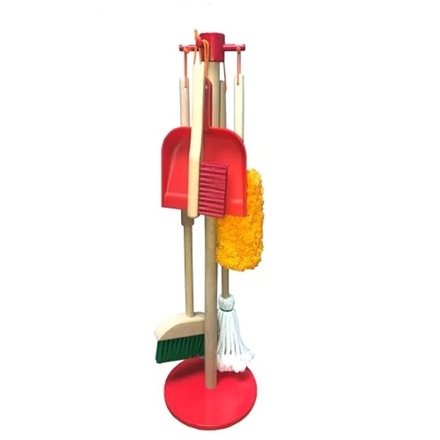 

JustFor Wooden Detachable Cleaning Set - Duster Brush Mop Broom and Hanging Stand Play - Housekeeping Kit - STEM Toys for Toddl