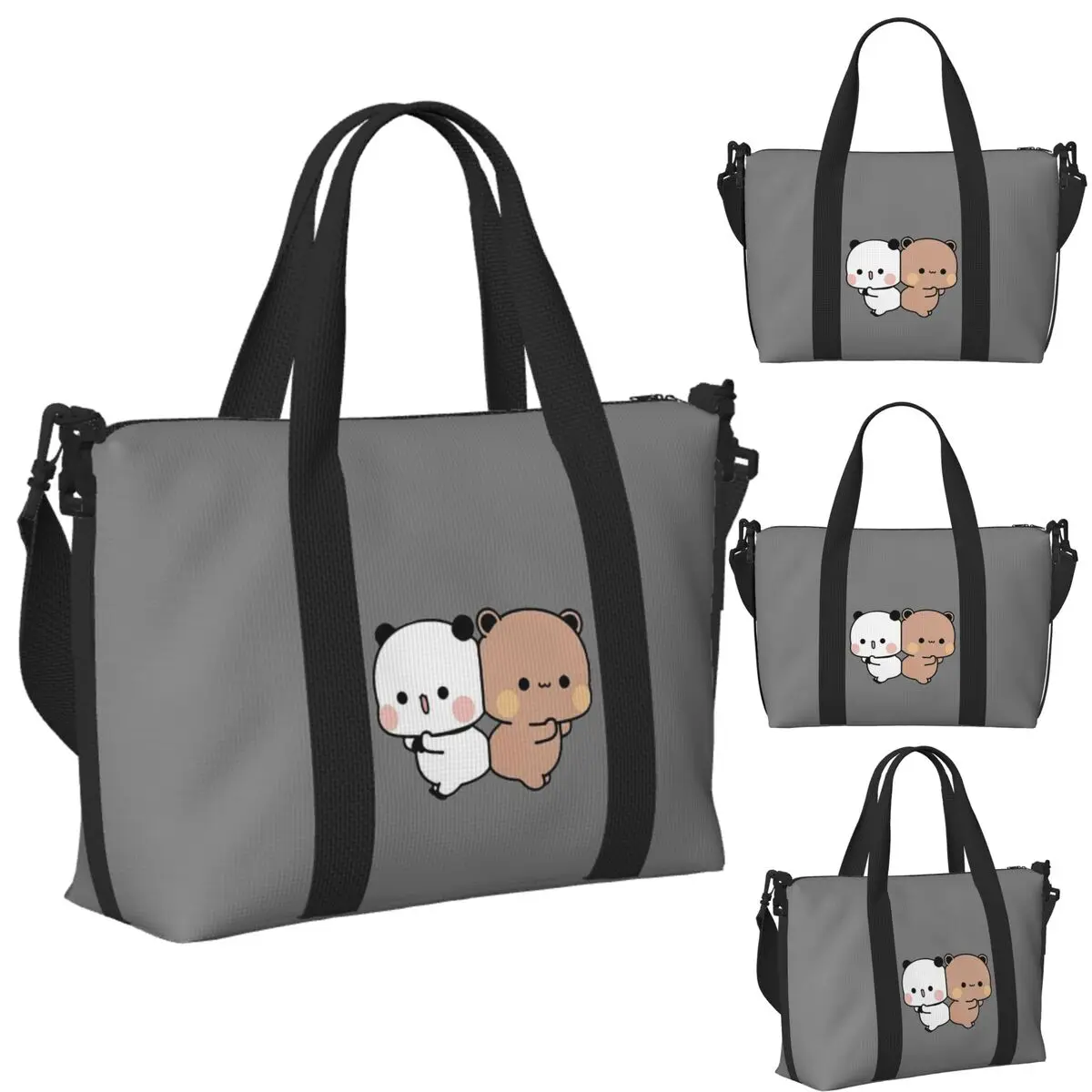 

Милая пляжная дорожная сумка DuDu Bear And BuBu Panda для пары, большая вместительная сумка-тоут для спортзала, йоги, женская дорожная сумка для покупок