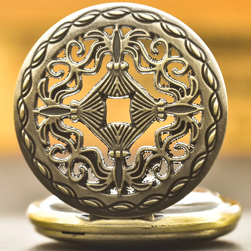 خمر البرونزية صدفي انقطاع الإبداعية منحوتة قلادة كوارتز ساعة الجيب أزياء الذكور والإناث الطلاب العالمي