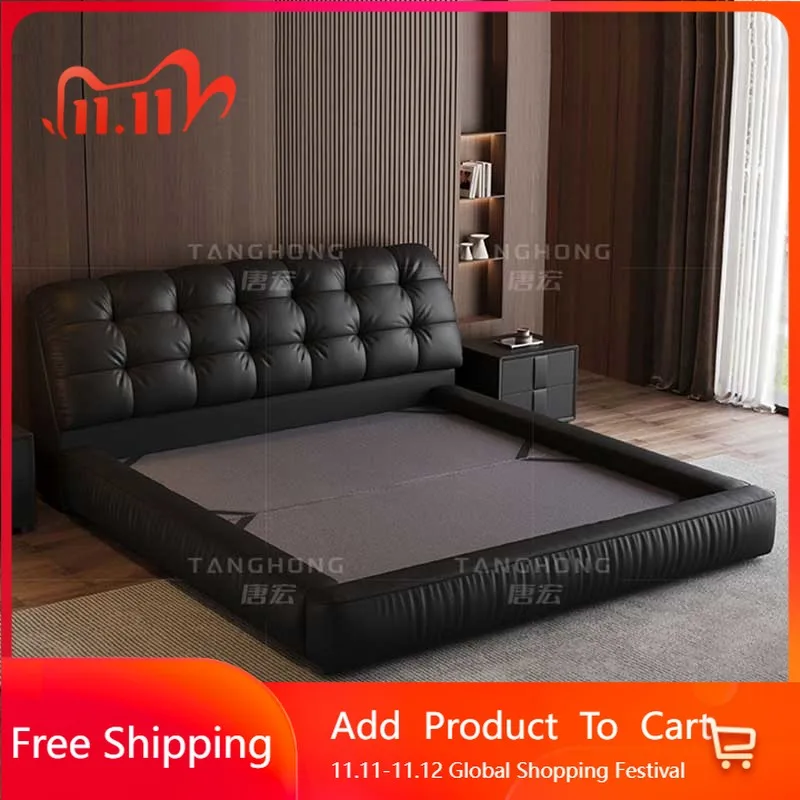 

Funky Headrest Double Bed Style Nordic Black Sleeping Queen Double Bed Storage Floor Minimalist Women Beliche Unique Furniture