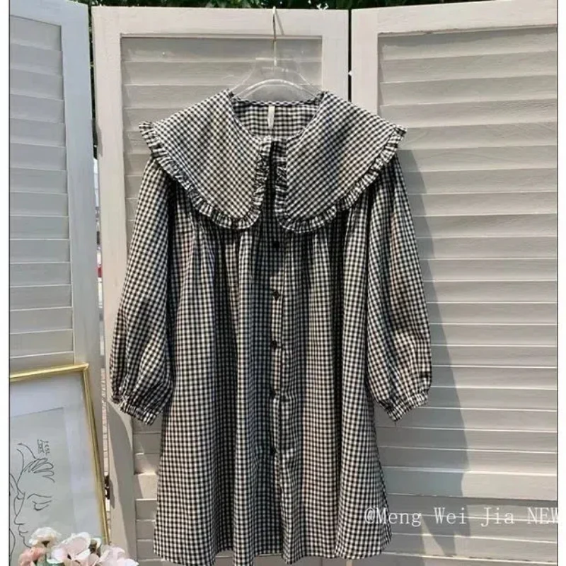 Sweet Shirt Large Autumn Top Jin Early Autumn French Doll Neck Shirt Long Sleeve Korean Cute lantern sleeve Loose Tops dress