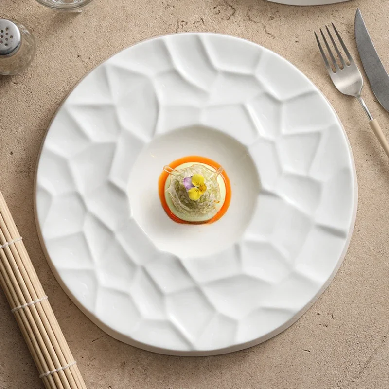 Dining Dim Sum Plate with Beautiful Shape Pure White Round Ceramic Hotel Commercial Cold Dishes Kitchen