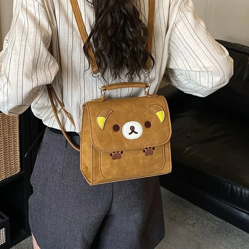 Cute Rilakkuma Embroidered Backpack Multi-use Cartoon Handbag Crossbody Shoulder Bag Casual Daily Bag Gift For Women Girls