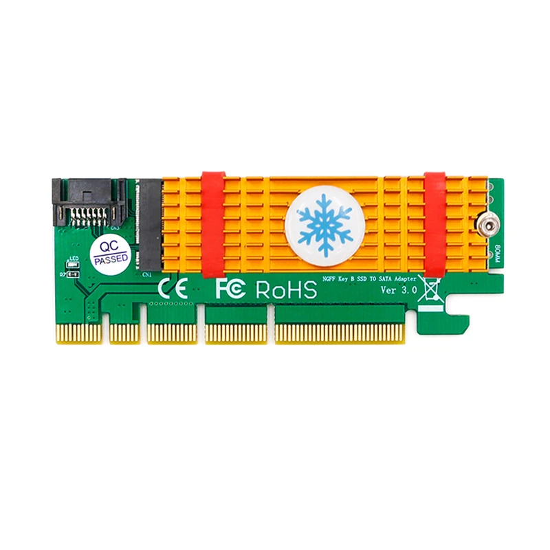 PCI Express para M.2 Adaptador SSD NGFF, SATA-Bus, B Key, Slot PCIE, dissipador de calor, Cabo SATA para 2230-2280 Tamanho, m.2 Full Speed, Raiser