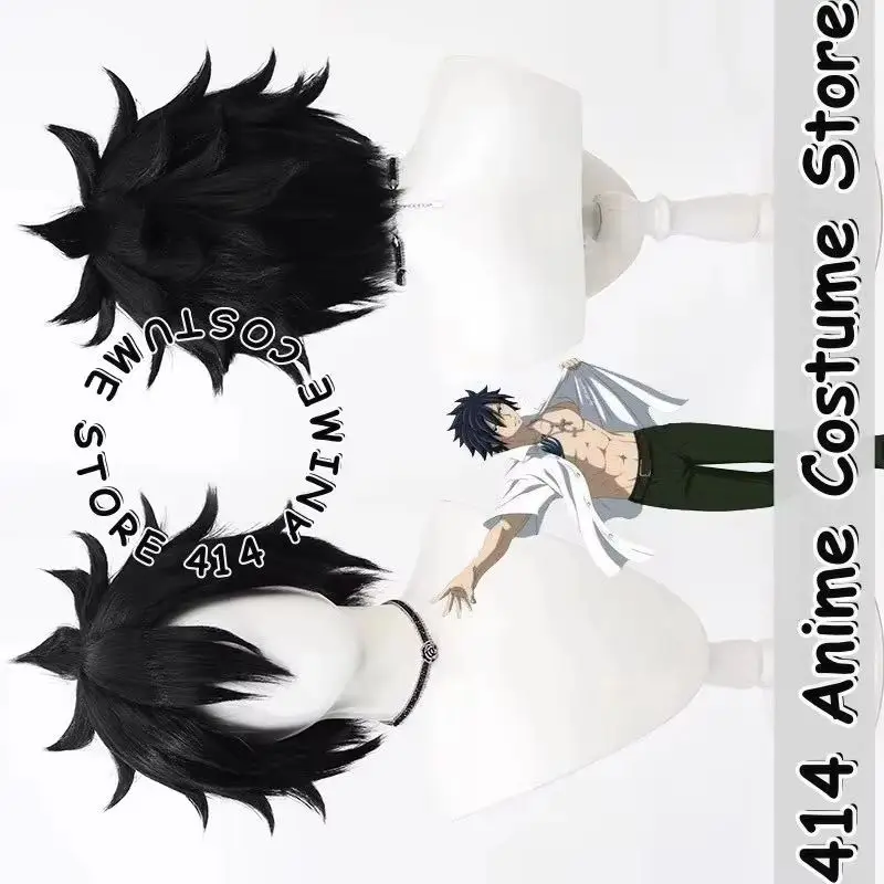 

Game & Anime Gray Fullbuster Cosplay Wig Fairy Tail Black Crimped Ice Trail Heat-Resistant Fiber Synthetic Hair