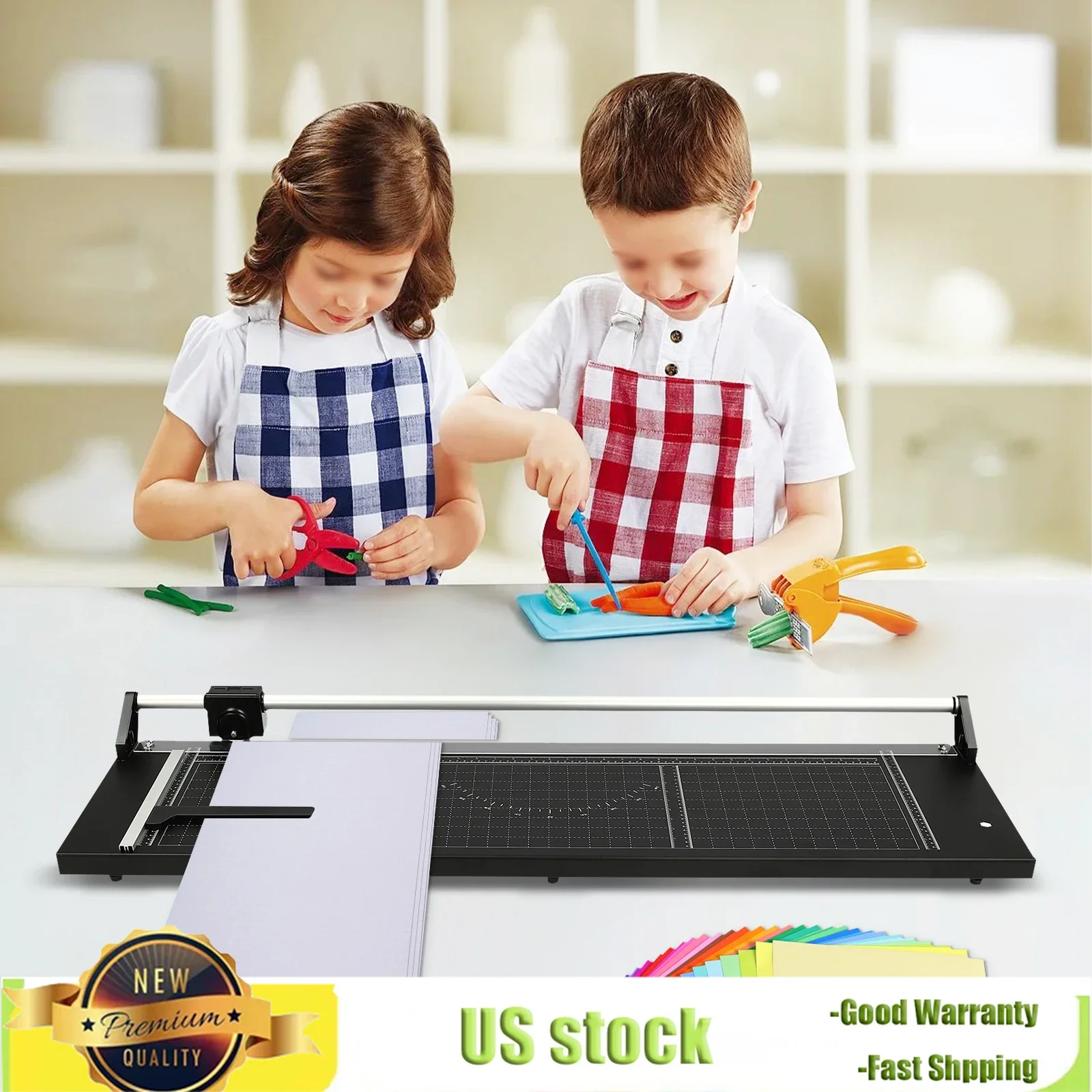 36in Positioning Roll Cutting Paper Cutter with 2 Spare Blades, Desktop Straight Paper Trimmer for Cutting A3, A4, and A5 Sizes