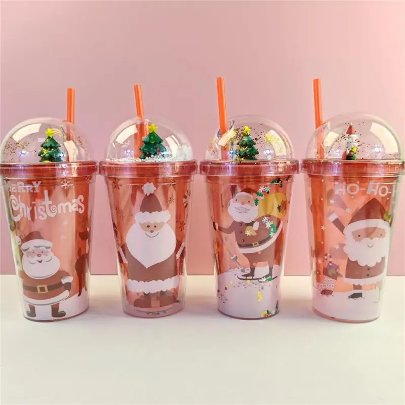 Christmas Cup With Lid Straw Double Layer Plastic Coffee Milk Tea Juice Mug Xmas Cup Water Bottle Christmas Gift Wholesale