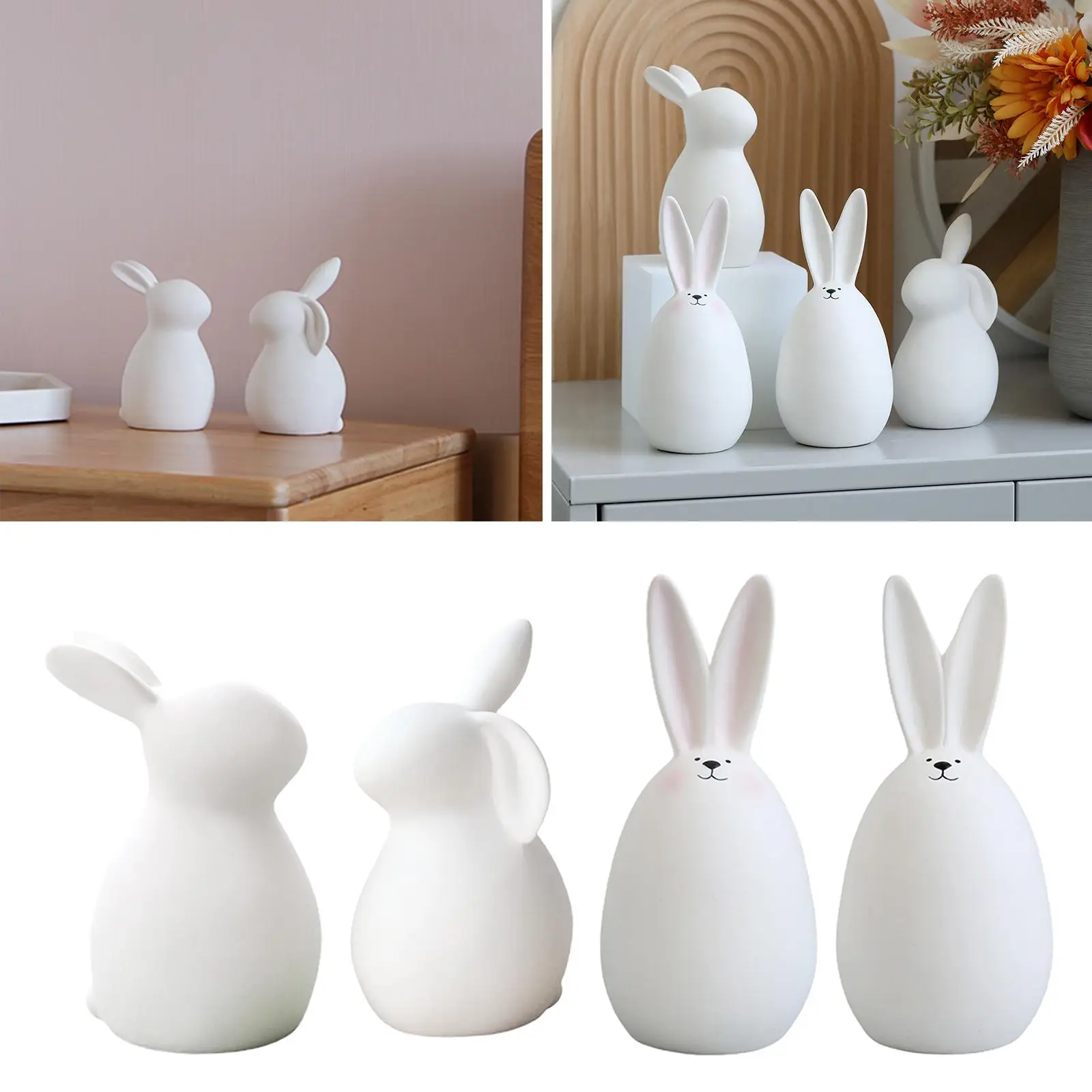 Cute Rabbit Statue Collectible Figures Ceramic Crafts Easter Bunny Figurines for Desk Garden Yard Patio Decor Living Room