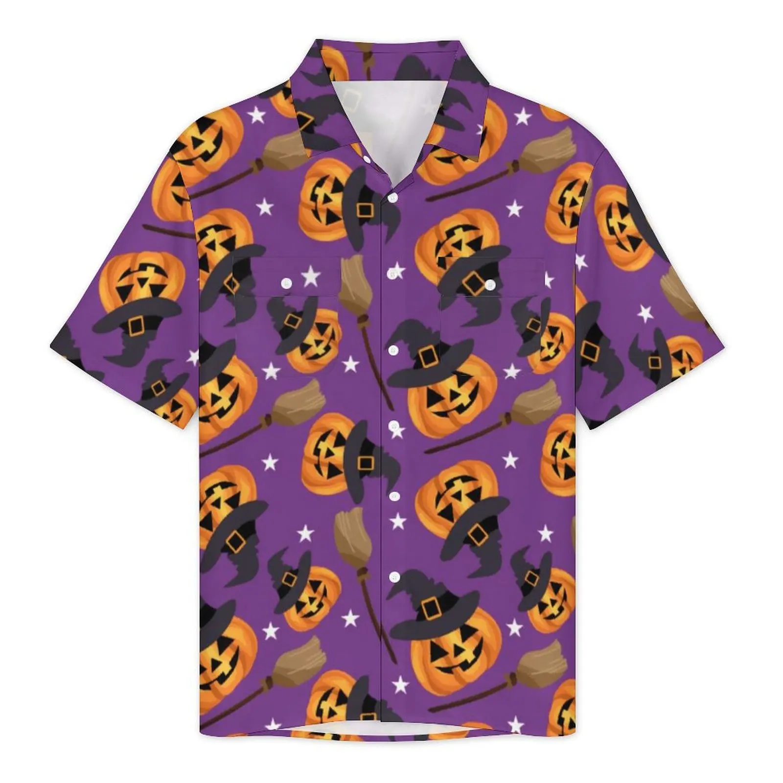 Hawaiian Shirt Beach Flying Witch Print Blouses Halloween Pumpkin Elegant Casual Shirts Men Short-Sleeved Street Oversize Top