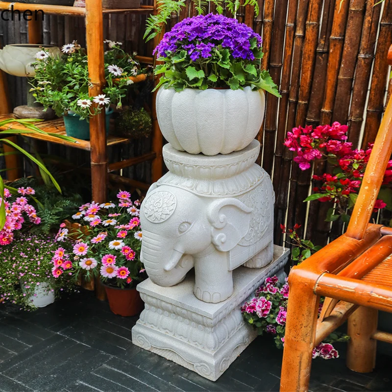 ZML outdoor garden flower pot, courtyard landscape balcony landscaping decoration, hydroponic plant imitation stone ornament